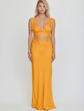 Third Form VISIONS LACE FLOOR LENGTH DRESS In Mango